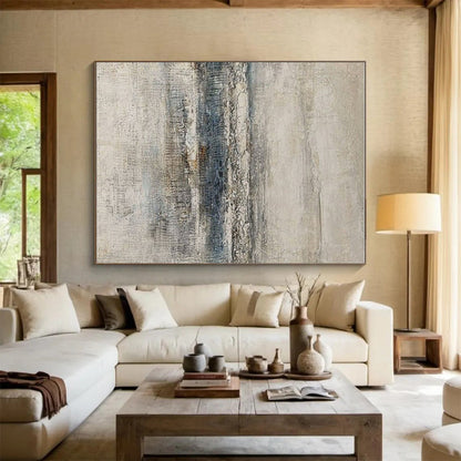 Oversized Abstract Wall Art Beige and Blue Textured Abstract Art PT627