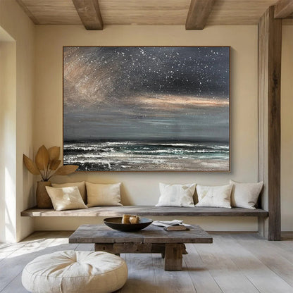 Buy Abstract Art Online Gray, Black, and White Abstract Seaside Night Art HPS409