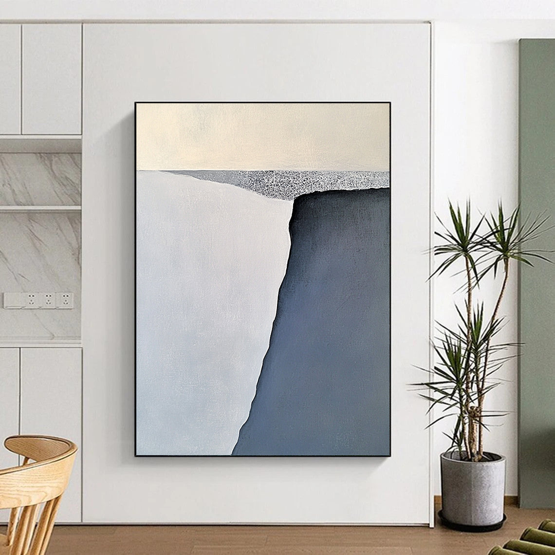 Big Abstract Painting On Canvas, Gray White Abstract Minimalist Geometric Art On Canvas PT163
