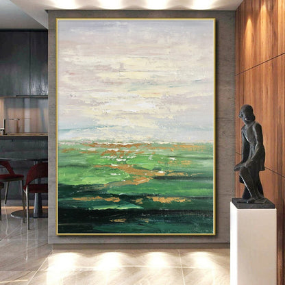 Acrylic Modern Art Paintings Green & Gold Landscape Abstract Painting On Canvas PT067