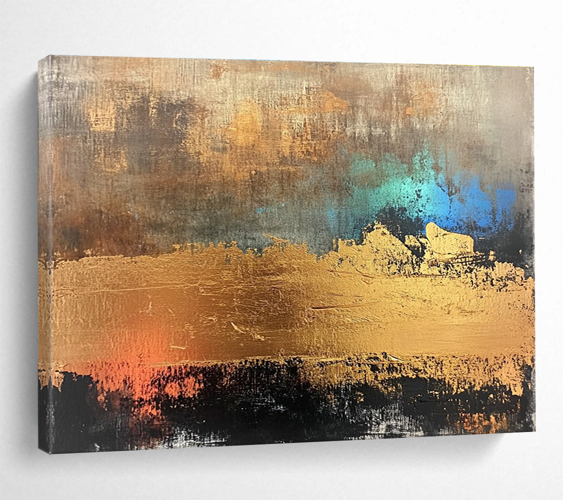 Acrylic Modern Art Paintings Gold, Blue, Brown & Black Textured Abstract Painting HPS284