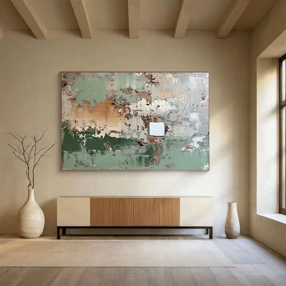 Large Contemporary Wall Art Green, Beige & White Textured Abstract Acrylic Painting HPS249