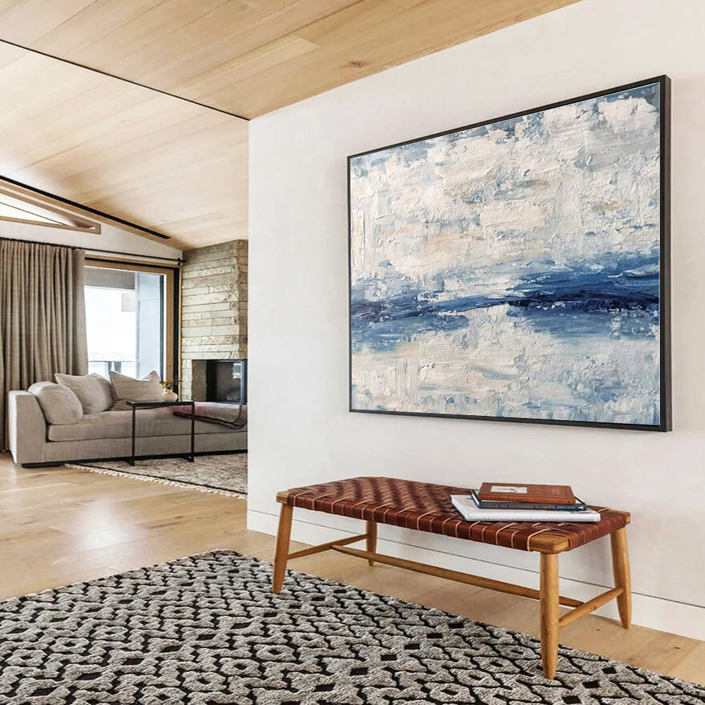 Large Size Blue & White Textured Abstract Sea Art HPS145