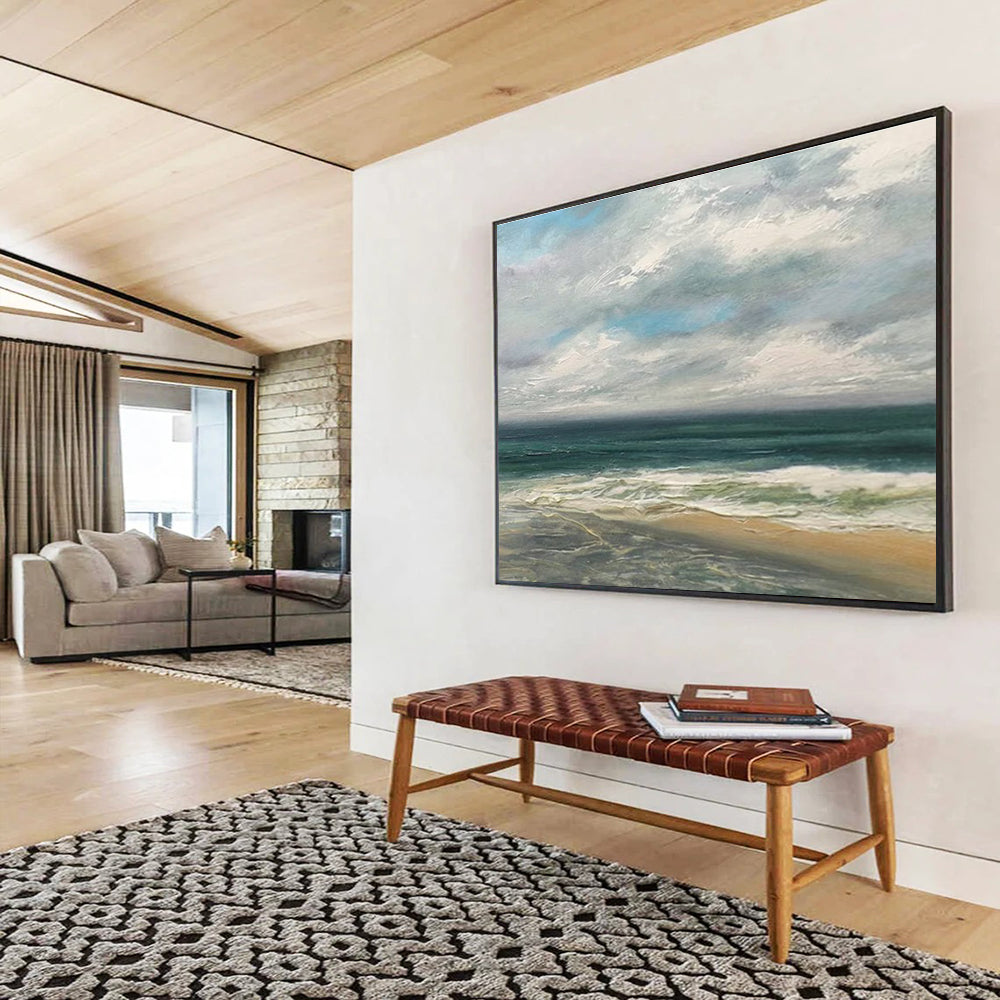 Modern Art Acrylic Blue, Green & Beige Abstract Seaside Art HPS179