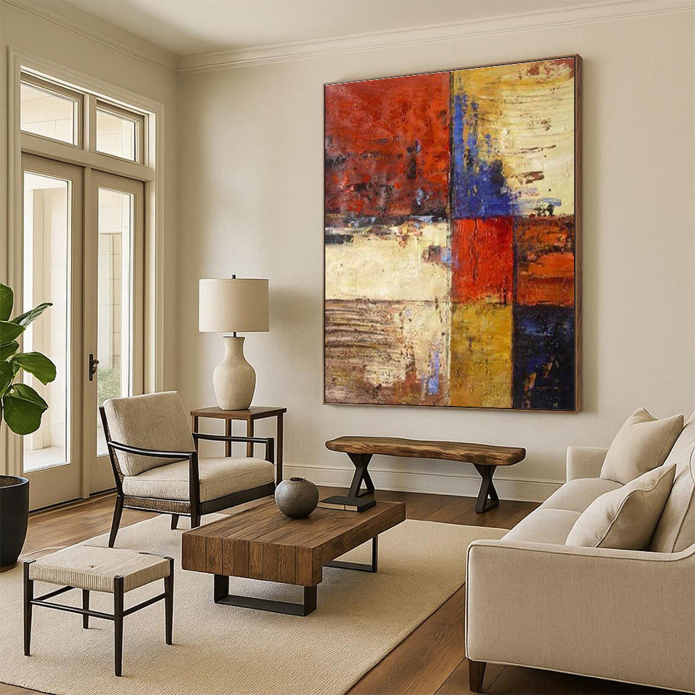 Handmade Art Red Blue Yellow Abstract Geometric Art PT385