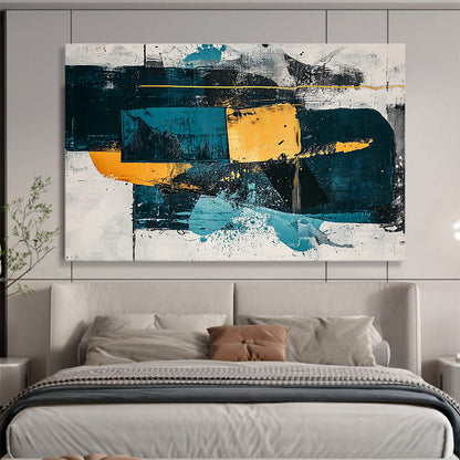 Large Contemporary Wall Art Teal, Yellow, and Black Geometric Abstract Art HPS326
