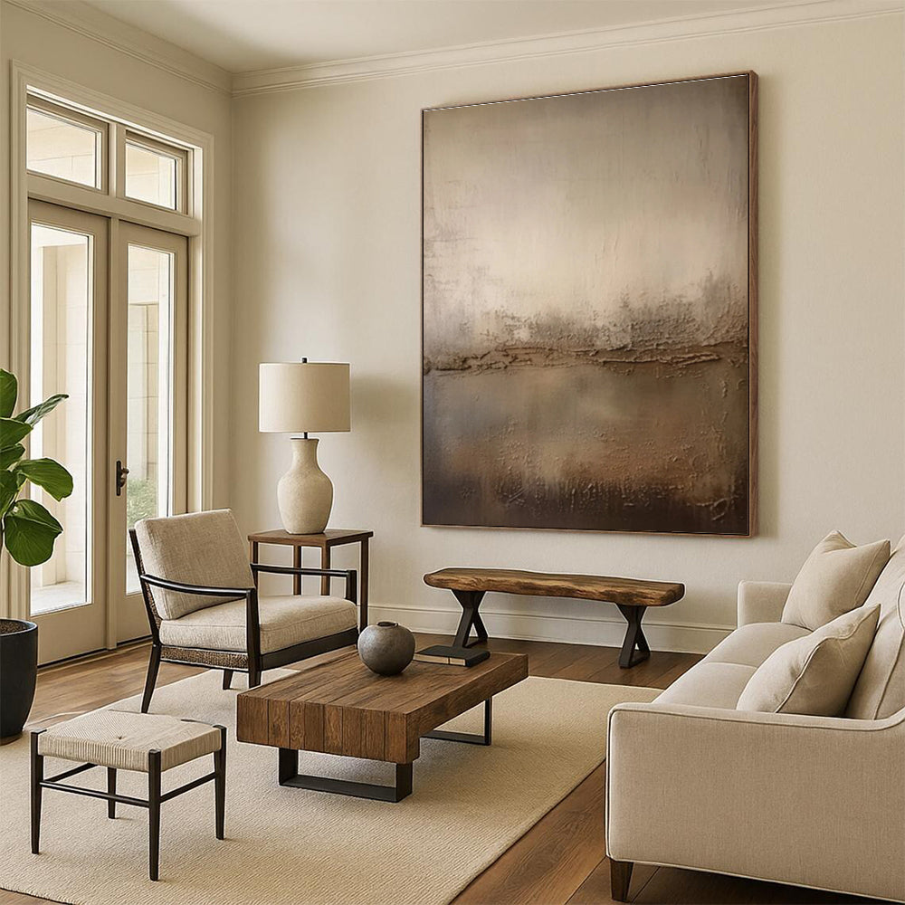 Cool Abstract Paintings Beige, Brown, and Gray Textured Abstract Landscape Art DPS473