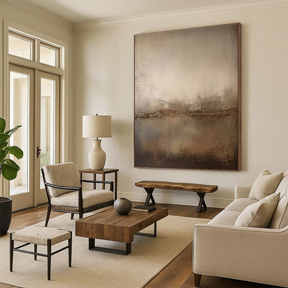 Cool Abstract Paintings Beige, Brown, and Gray Textured Abstract Landscape Art DPS473