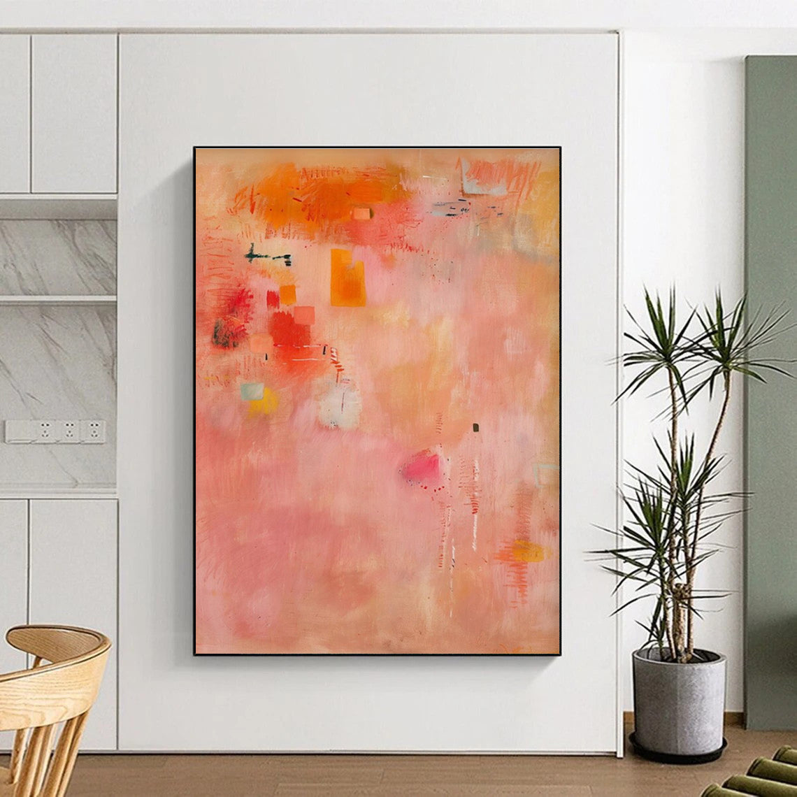 Cool Abstract Paintings Pink, Orange, and Yellow Textured Abstract Art PT765