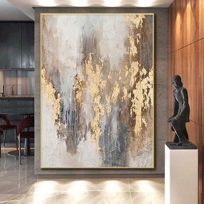 Oversized Abstract Wall Art Gray Gold Textured Abstract Art PT503
