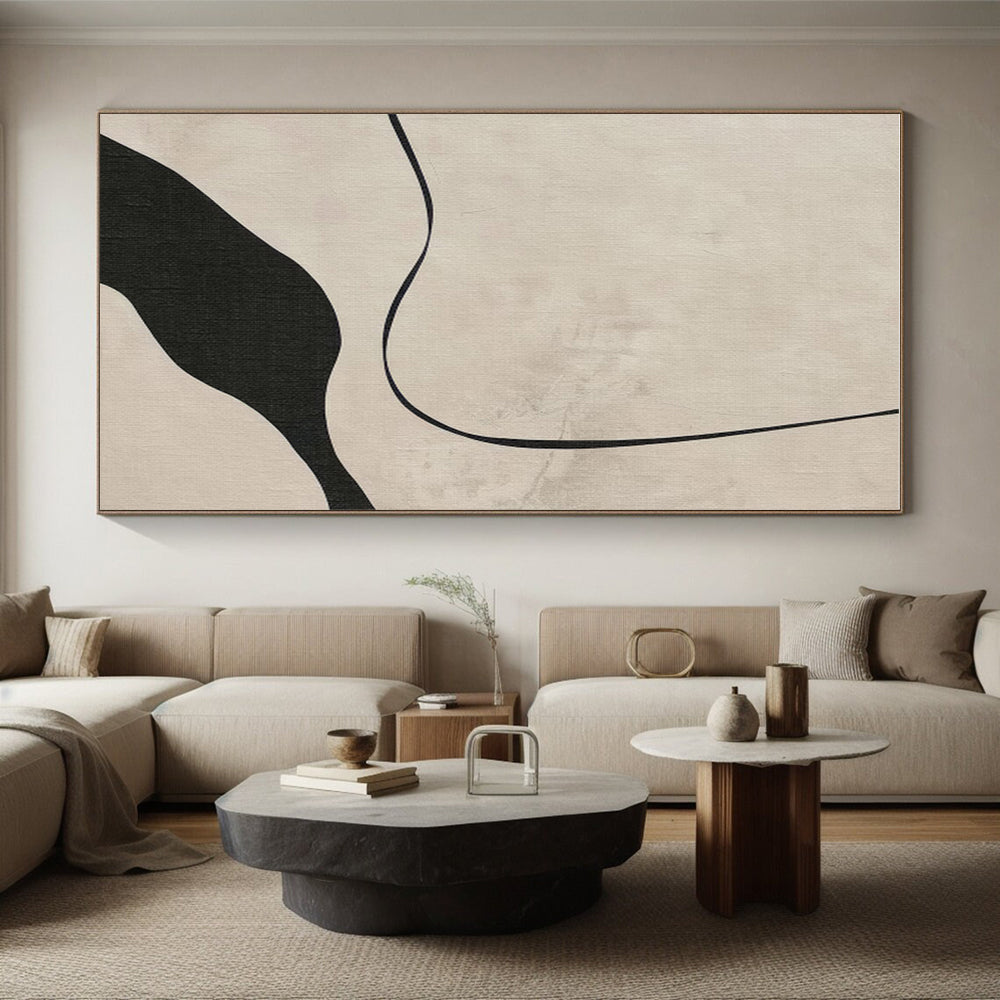 Unique Abstract Art Black Beige Minimalist Line Art PT368