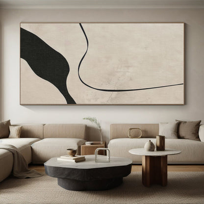 Unique Abstract Art Black Beige Minimalist Line Art PT368