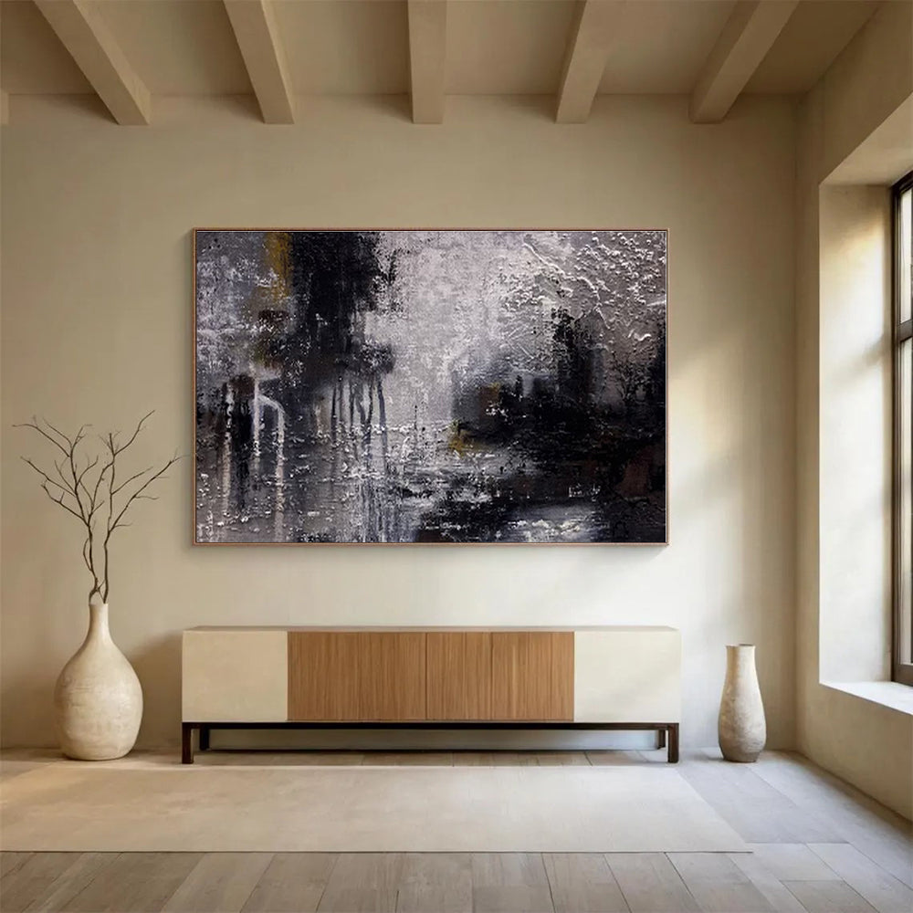 Cool Abstract Paintings Monochrome Textured Cityscape On Canvas HPS007