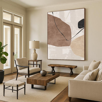 48x60 Brown, Beige & Black Geometric Abstract Painting On Canvas PT086