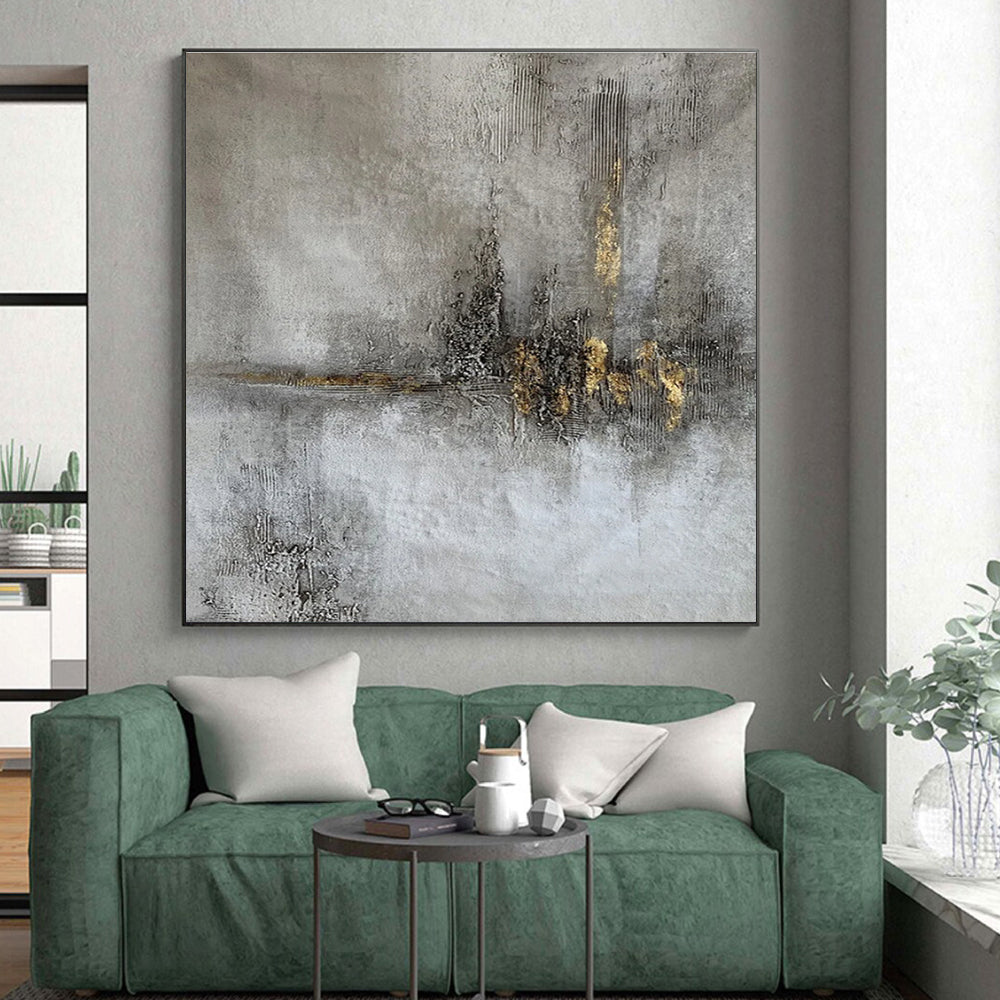 Unique Abstract Art Gray and Gold Textured Abstract Painting PT614