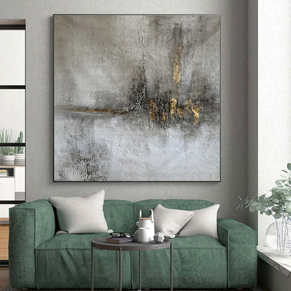 Unique Abstract Art Gray and Gold Textured Abstract Painting PT614