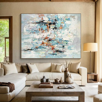 Cool Abstract Paintings - Multicolor Chaotic Blocks Abstract Art with Soft Brushwork PT607