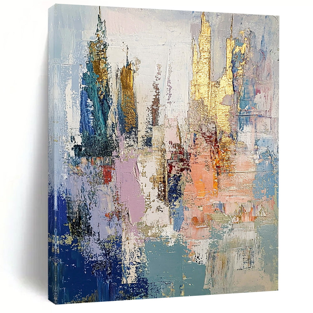 Gold Blue Pink Gray City Abstract Art PT146