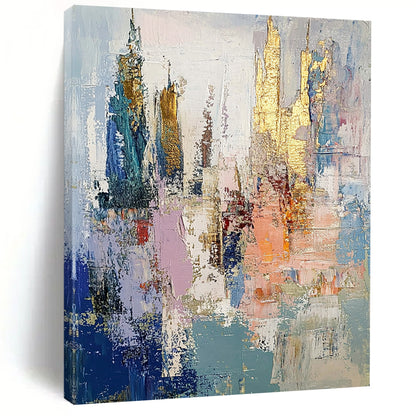 Gold Blue Pink Gray City Abstract Art PT146
