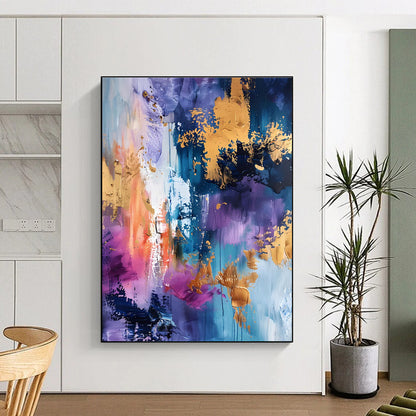 Oversized Abstract Wall Art in Purple, Blue, Pink, Orange, and Gold Textural Abstract Compositions PT255