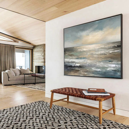 Paintings For House Gray and Beige Abstract Seaside Landscape Art HPS350