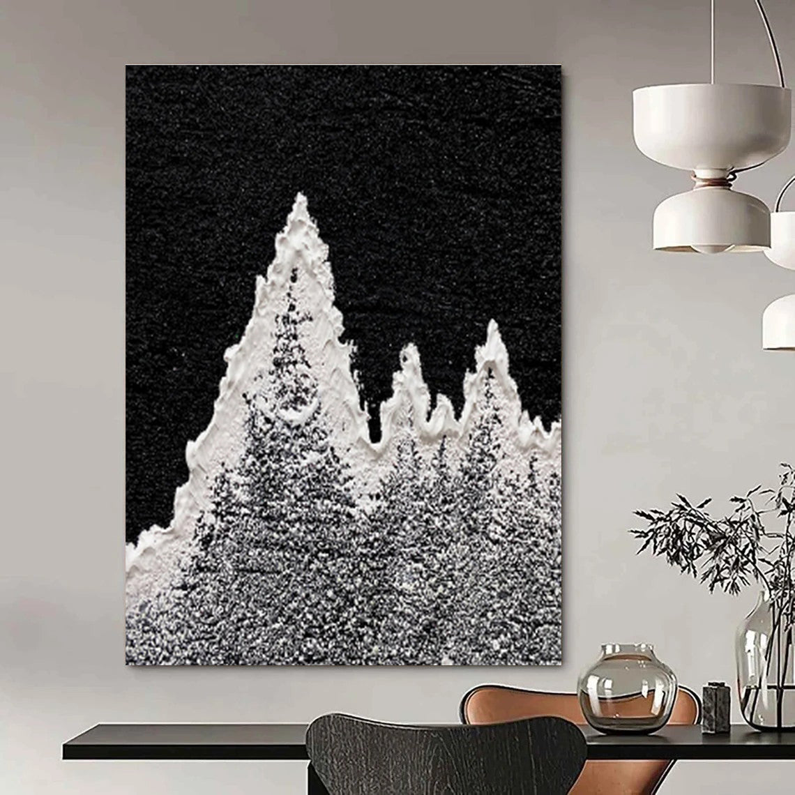 Large Painting In Living Room Black, White, and Gray Textured Abstract Mountain Art DPS460