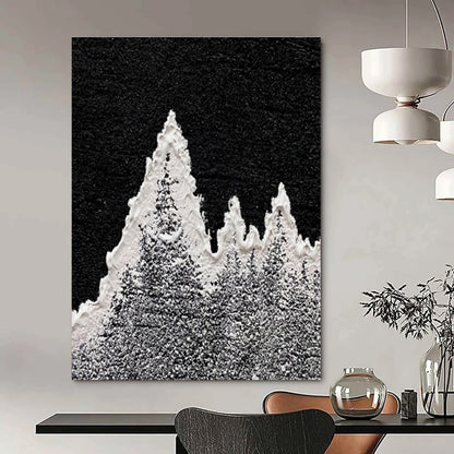 Large Painting In Living Room Black, White, and Gray Textured Abstract Mountain Art DPS460