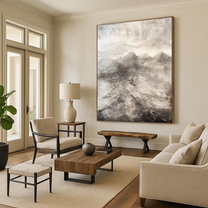 Hand-Painted Grey and White Abstract Textural Mountain Landscape Art PT251
