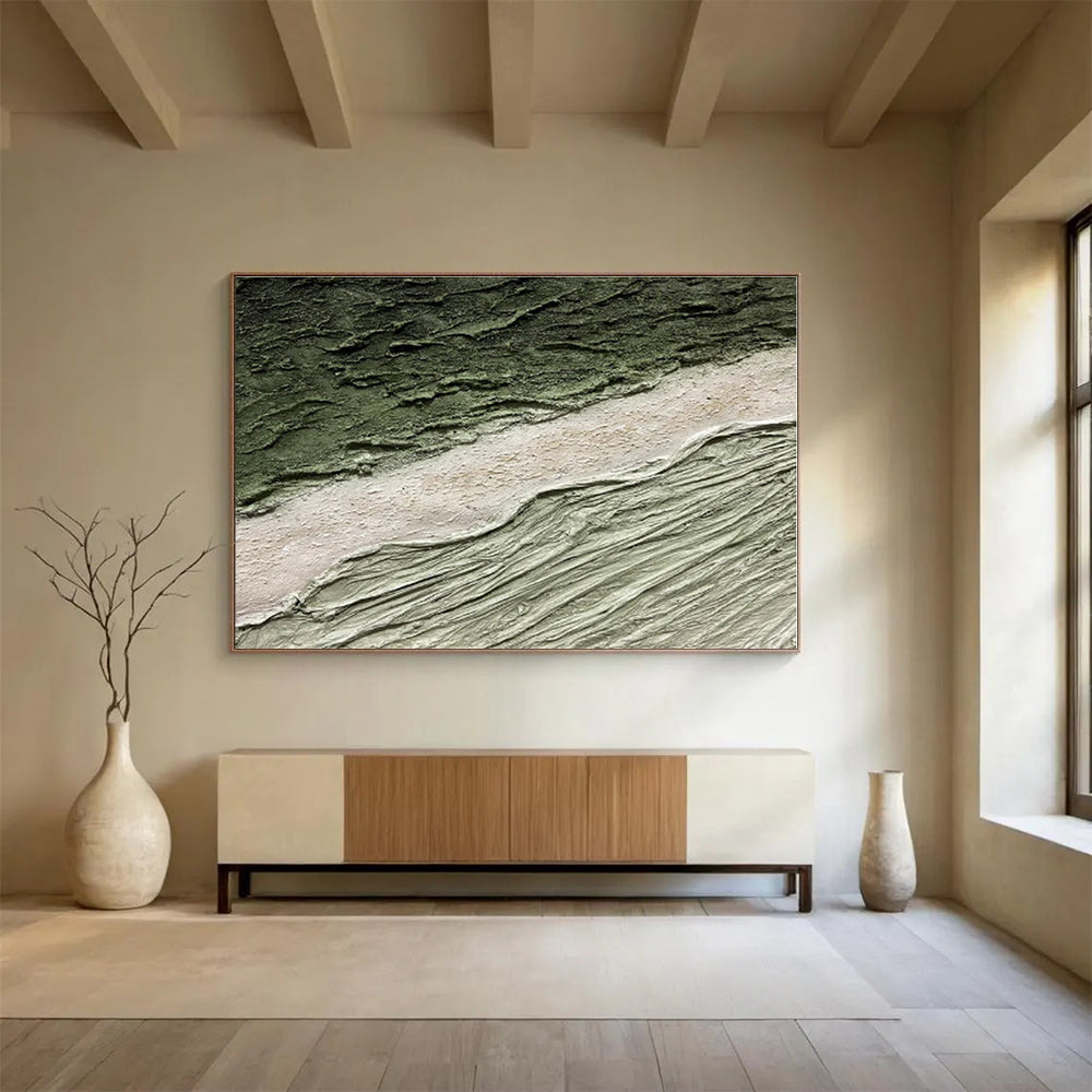Hand-Painted Earthy Green & Beige Textured Abstract Art On Canvas HPS001
