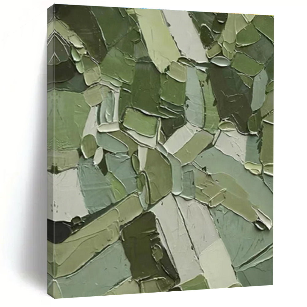 Unique Abstract Art Multi-Green Geometric Textured Acrylic Art PT342