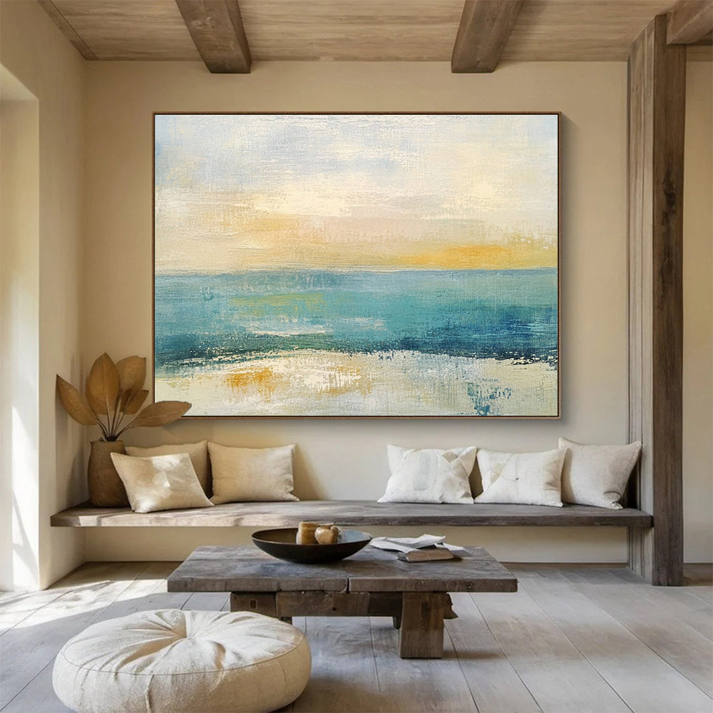 Hand Painted Art Blue, Yellow & White Textured Coastal Abstract Painting HPS273