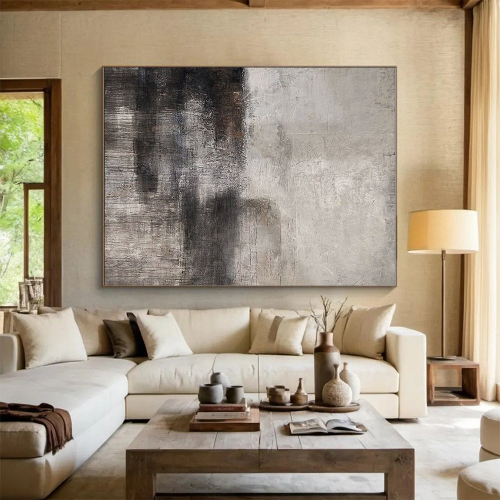 Large Size Gray and Black Moody Abstract Acrylic Painting PT625