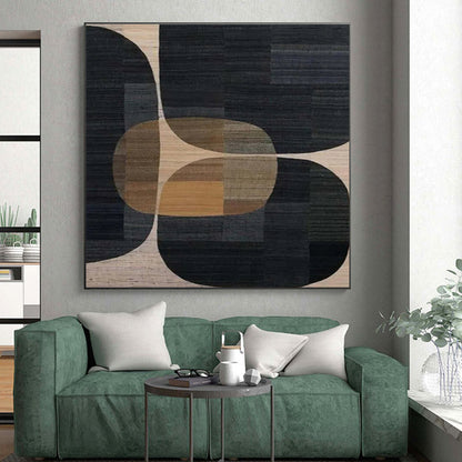 Minimalist Canvas Art Black Beige Geometric Abstract Art PT332