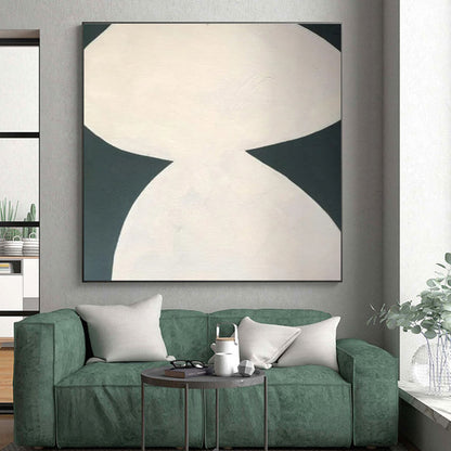 Minimalist Canvas Art White and Dark Green Abstract Art PT646