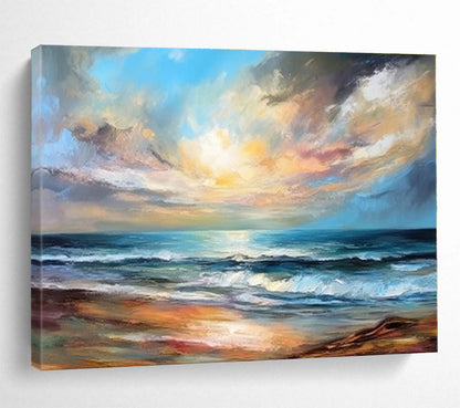 Hand-Painted Colorful Sunset Sea Landscape Abstract On Canvas HPS051