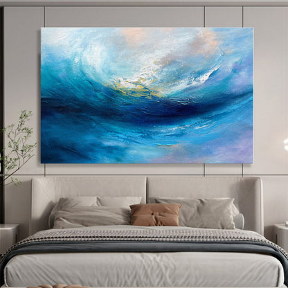 Hand-Painted Blue & Purple Ocean Wave Abstract Painting On Canvas HPS071