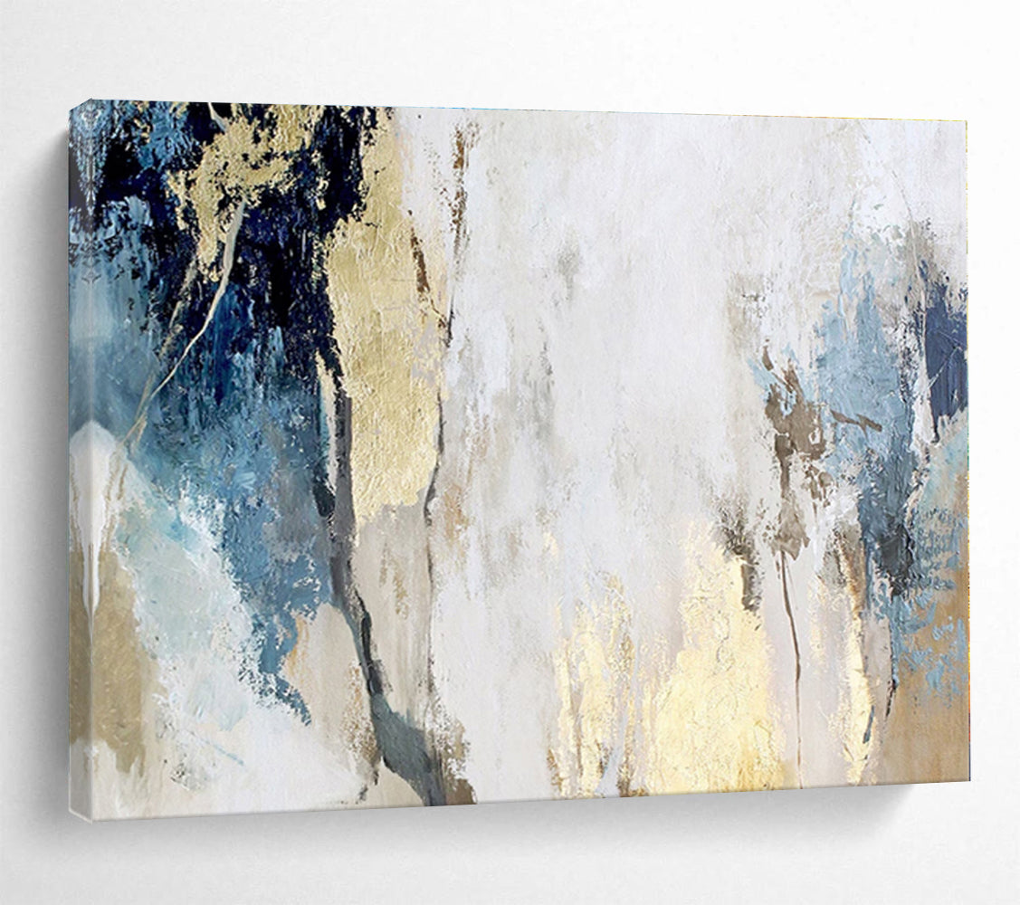Acrylic Modern Art Paintings Blue, White & Gold Textured Abstract On Canvas HPS042