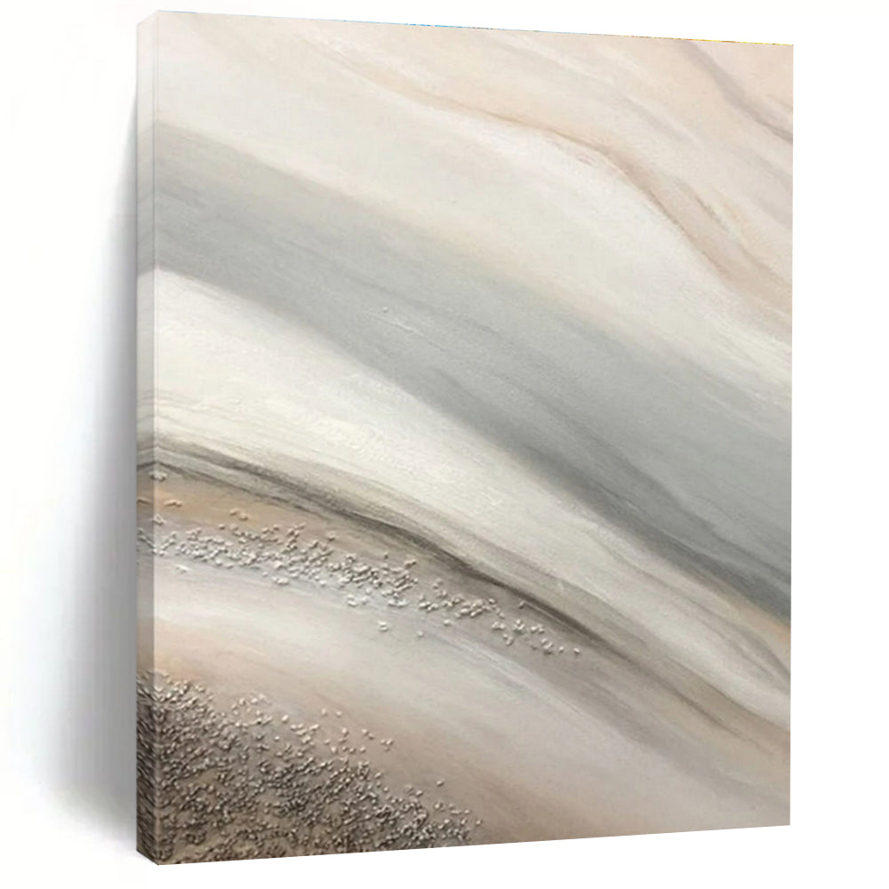 Handmade Art Beige, Gray and Silver Textured Abstract Flow, Large Contemporary Wall Art PT544