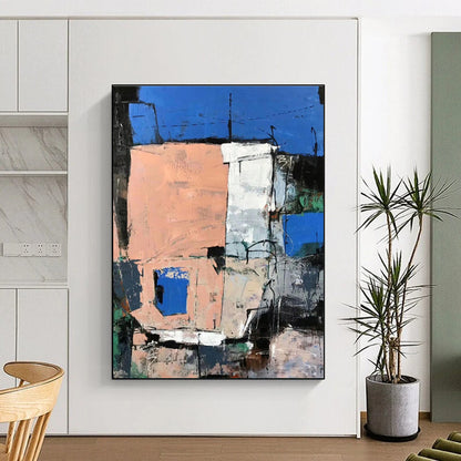 Acrylic Modern Art Paintings Blue Pink Abstract Urban Architecture Art PT454