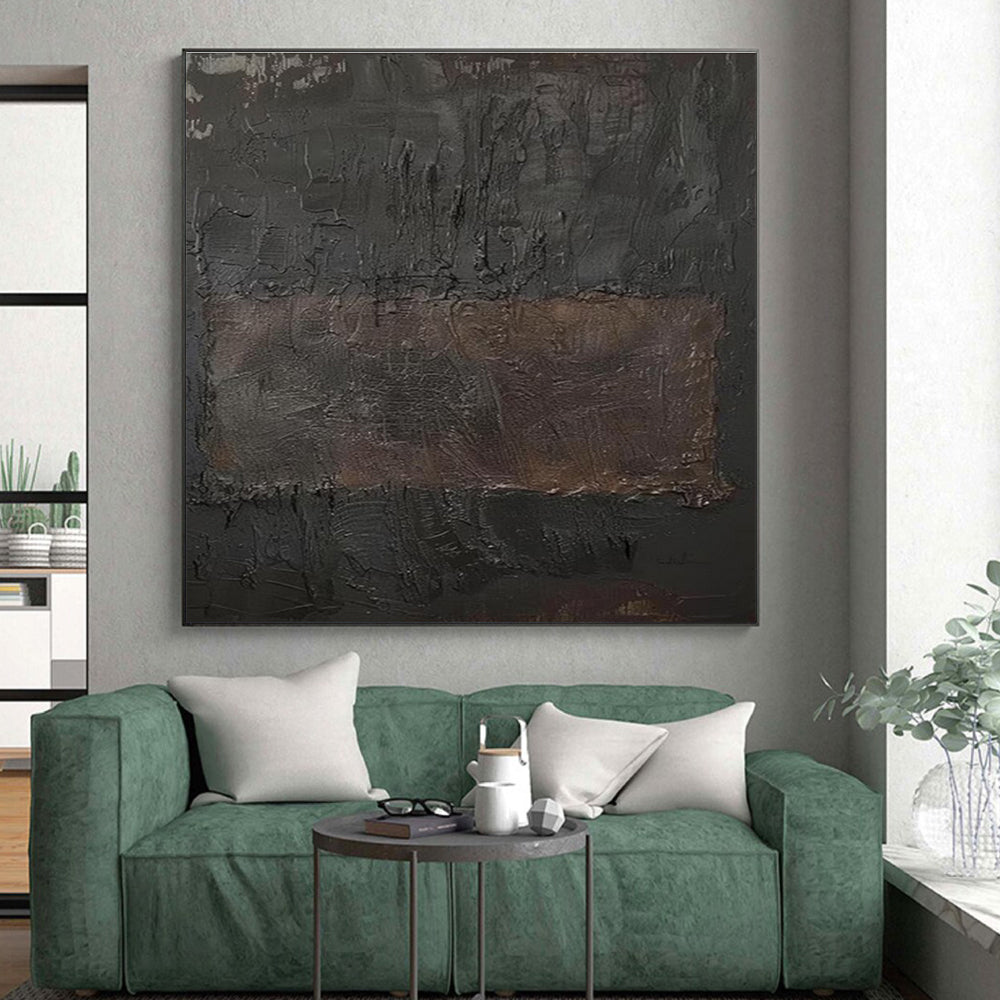 Unique Abstract Art in Dark Gray and Brown Textured Design, Acrylic Modern Art PT303