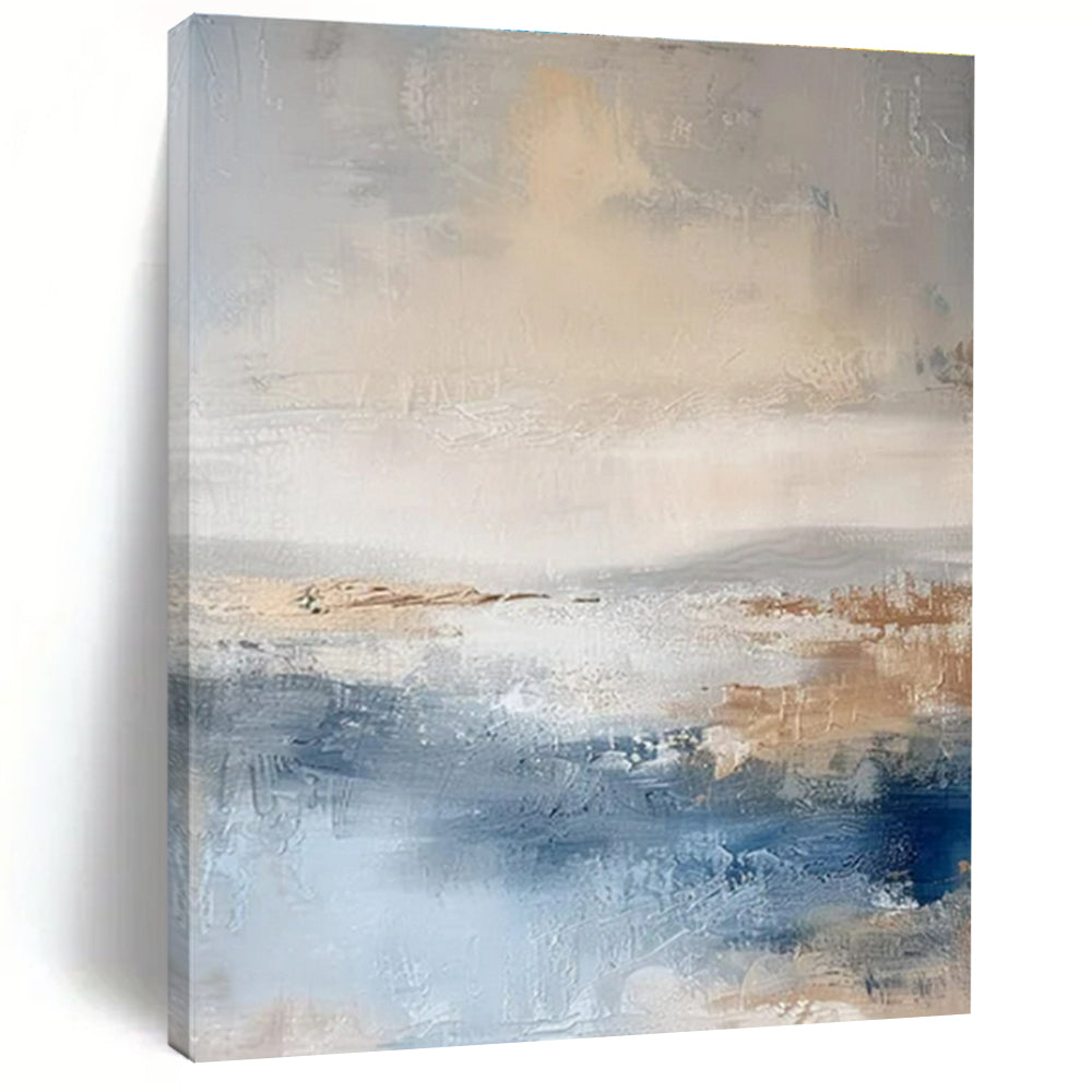 Huge Size Beige, Gray & Blue Abstract Landscape, Large Contemporary Wall Art DPS502