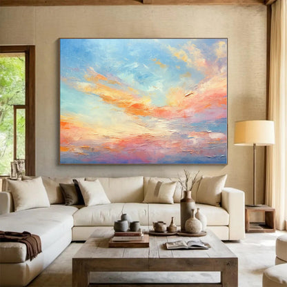 Hand-Painted Pastel Sunset Sky Abstract On Canvas HPS041