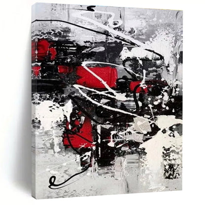 Cool Abstract Paintings in Red, Black, White, and Grey Abstract Splatters and Lines Painting PT270