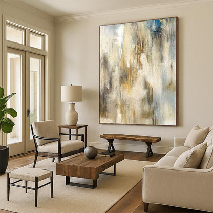 Modern Art Acrylic Beige, Brown, and Blue Abstract Art PT650