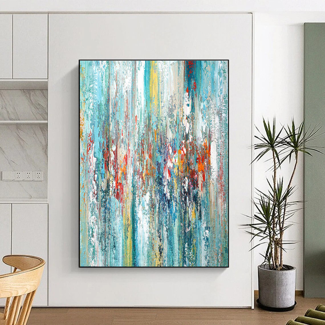 Hand Painted Art Multicolor Vertical Textured Abstract Art PT381