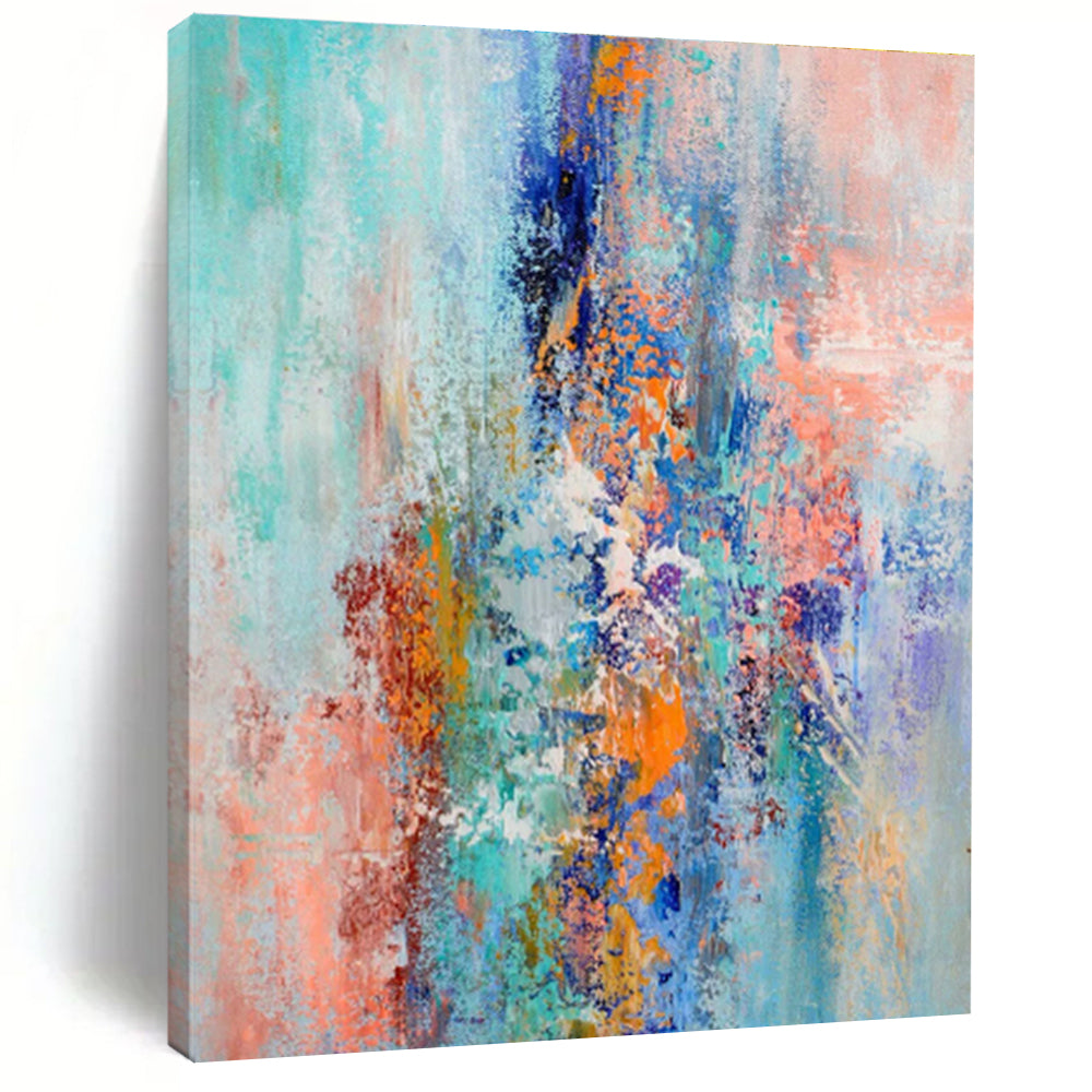 Cool Abstract Paintings in Multicolor (Teal, Orange, Blue, Pink, Purple) Abstract Energetic Splashes Painting On Canvas PT279