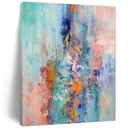 Cool Abstract Paintings in Multicolor (Teal, Orange, Blue, Pink, Purple) Abstract Energetic Splashes Painting On Canvas PT279