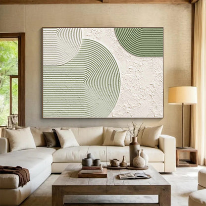 Handmade Art Green & White Geometric Textured Abstract Painting On Canvas PT074