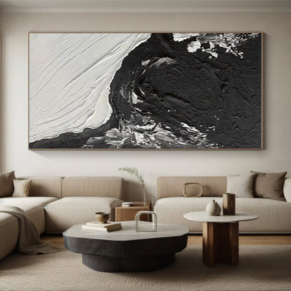 Textured Black & White Abstract Art - Hand Painting with Thick Layers PT575