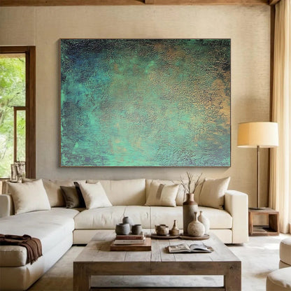 Custom Large Abstract Art For Living Room, Teal Gold Abstract Textured Art PT179
